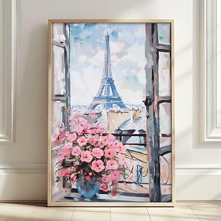 Eiffel Tower Painting Aesthetic Paris Poster Pink Flower Pictures City Landscape Painting Abstract Paris Wall Art Pink Eiffel Tower Picture French Romantic Wall Art Cityscape Canvas Prints 16x24in No Frame