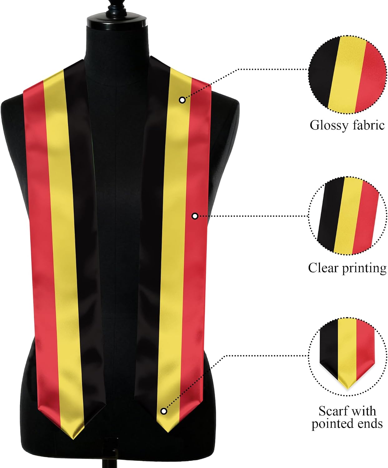 Belgium Flag Graduation Stole, Belgium Graduation Sash Scarf for Study Aboard International Students