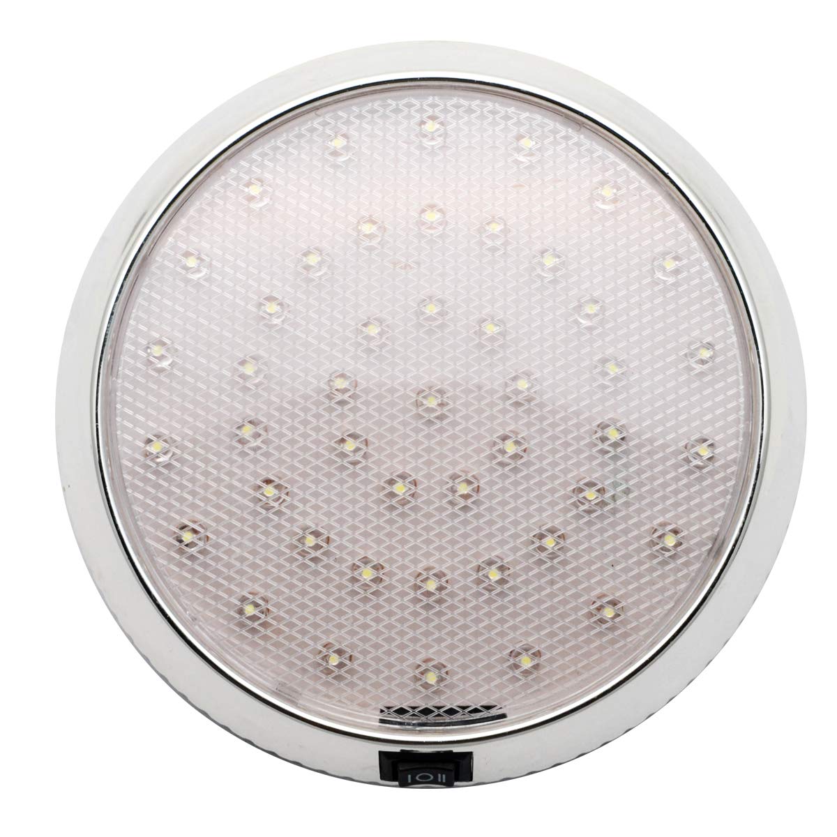 Riloer 12V 9W Luz de techo LED para coche, Iluminación blanca ultra delgada cromada, lámpara de lectura redonda, universal para coche furgonetas remolques caravanas camiones