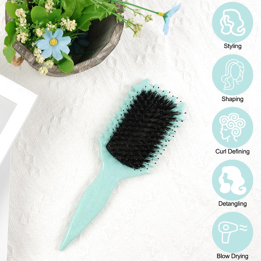 LOPHE Curl Defining Brush - Boar Bristle Hair Brush for Women & Girls, Detangling & Shaping Curls (Green) - Image 4