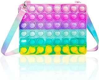 Pop Borsa It Fidget Borse a Tracolla, 2 in 1 Antistress Fidget Toys Borsetta Bambina Borsa Arcobaleno Borsa Tracolla, Pop Bubble Borsa Giocattolo per Bambini e Donna