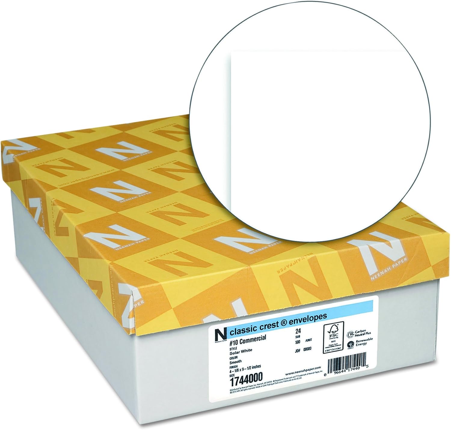 Neenah Paper 1744000 Classic Crest #10 Envelope, 4 1/8 x 9 1/2, Solar White (Box of 500)