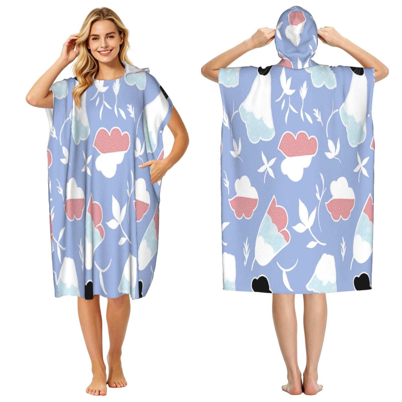 KLGRTJHK Girl Clouds Adult Hooded Beach Poncho Towel 43"X35"