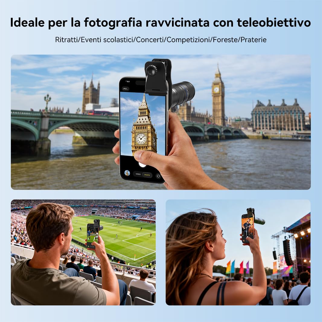 APEXEL Teleobiettivo Zoom Compatto 5x-10x per Cellulari con Clip Universale, Lente Multistrato Adatta per iPhone 17/16/15..., Samsung, Pixel e Altri Smartphone,Nero