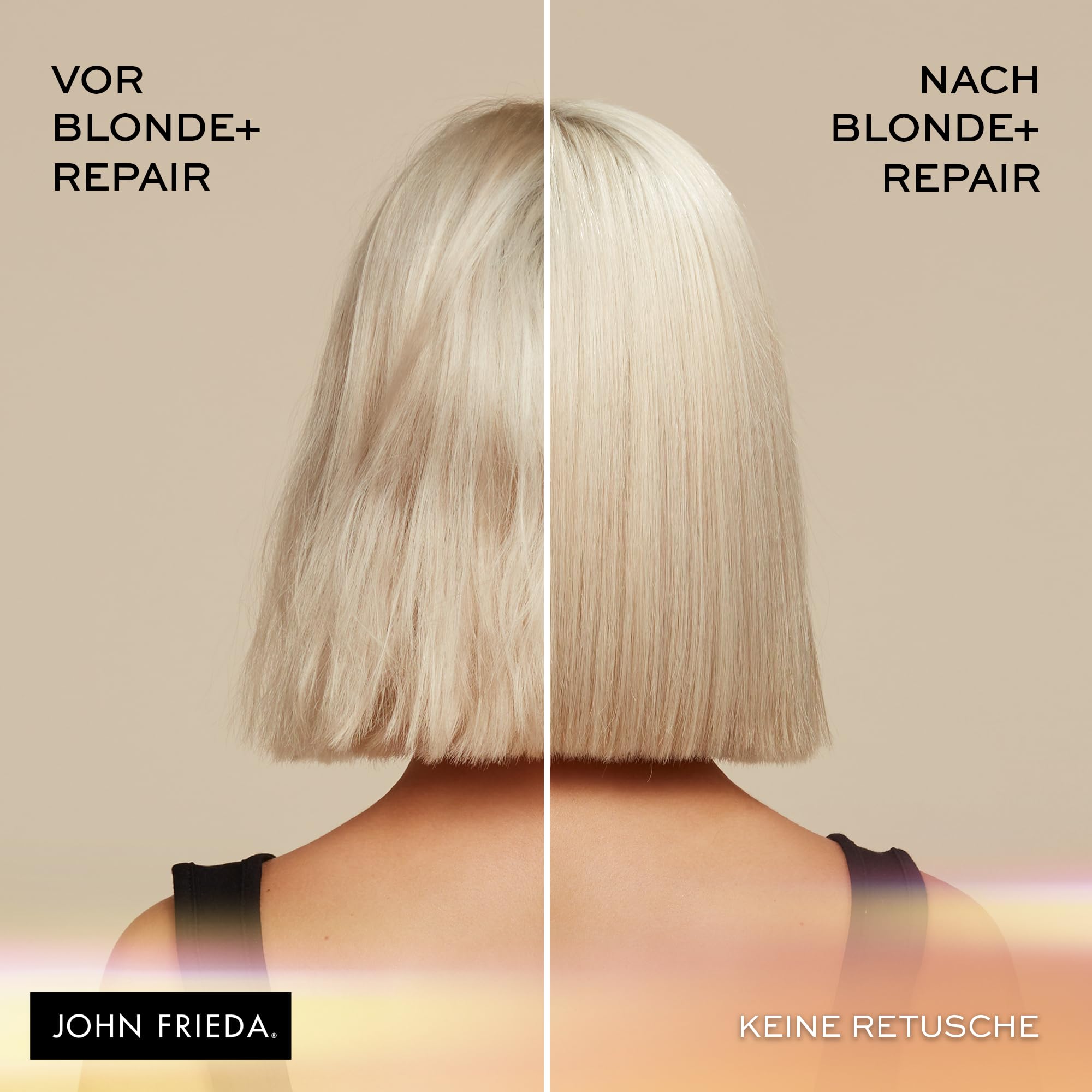 John Frieda Blonde+ Repair System Profits zestaw – zawartość: pre-shampoo Treatment, 100 ml, szampon, 250 ml, odżywka, 250 ml – łącznie z maską na oczy MegRhythm – z Bond Building Plex