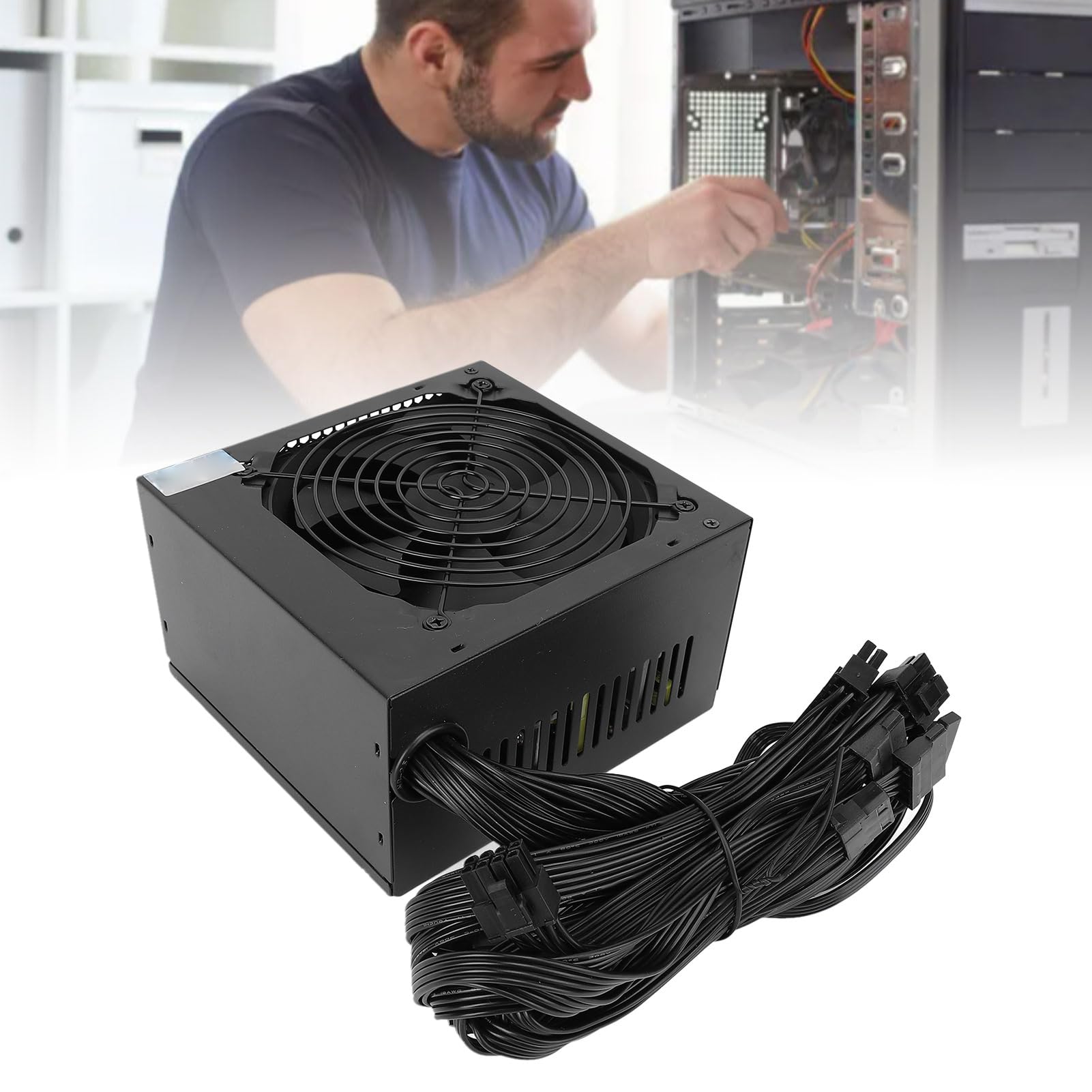 Jiawu Alimentatore ATX con Controllo della Temperatura con Funzioni di Protezione Multiple, Alta Efficienza Energetica per Alimentatore da Gioco ATX, Cablaggio, per Schede Grafiche Ad Alte
