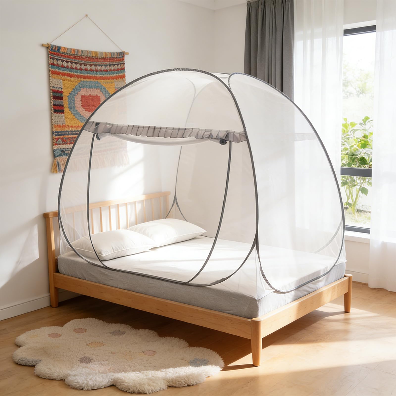 Pop Up Mosquito Net Tent for Bed, Foldable Mosquito Net for Bed with Bottom, Portable Travel Mosquito Netting Tent with Fine Mesh, Net Tent for Bedroom, Home, Camping, Outdoor, Travel, 200x150x150cm