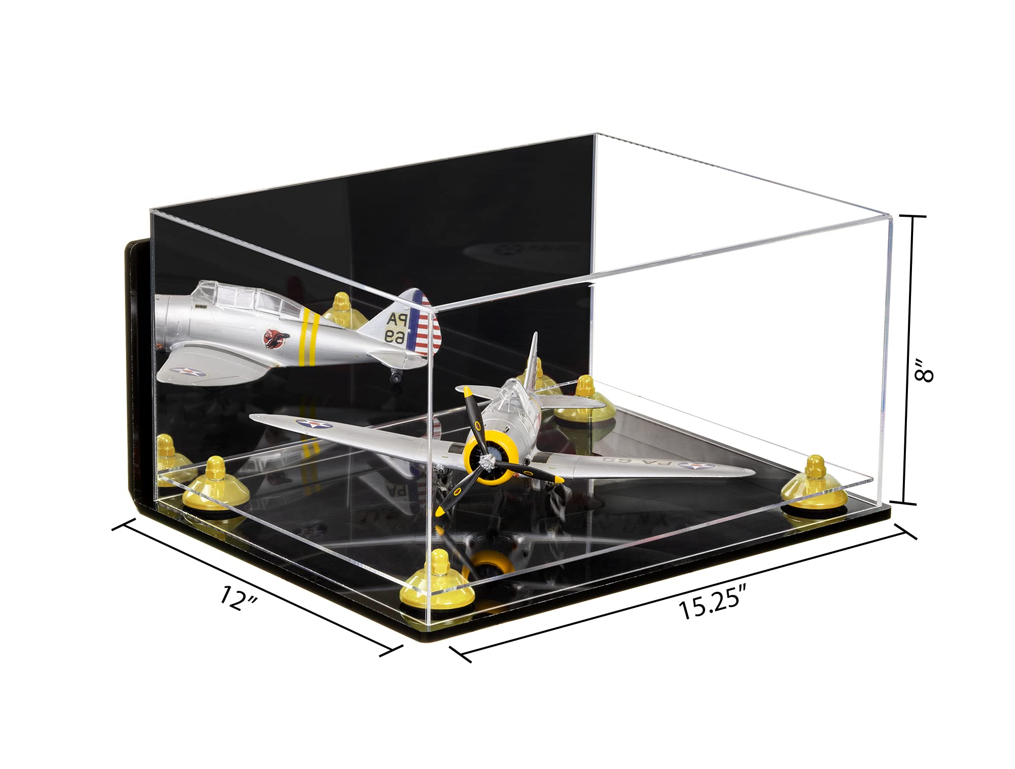 Better Display Cases Acrylic Versatile Display Case - Large Rectangle Box with Mirror Case, Yellow Risers, Wall Mount and Clear Base 15.25