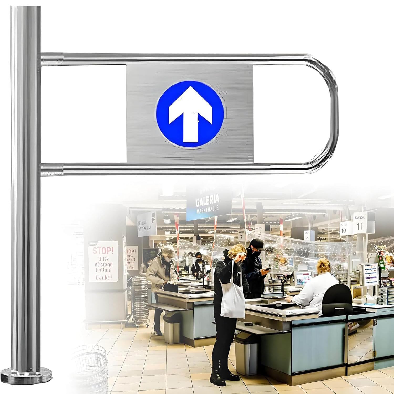 Puerta oscilante de rebote automática con resorte, barricada de acero inoxidable para seguridad de entrada, puerta de paso de cierre automático unidireccional de 90°