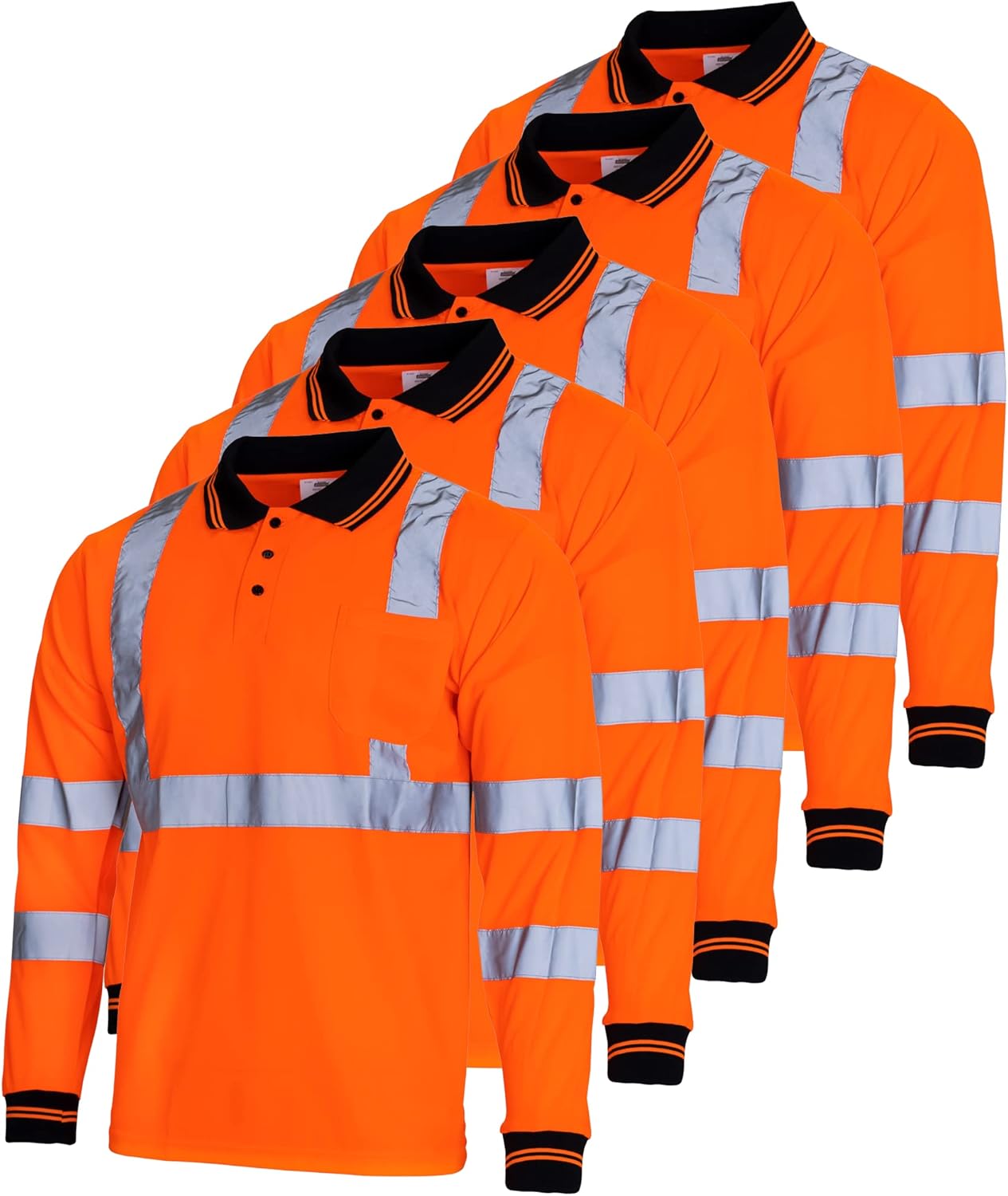 JORESTECH Safety Polo Shirt, Long Sleeve with High Reflective Tape, ANSI/ISEA Compliant, XS - 4XL, Pack of 5