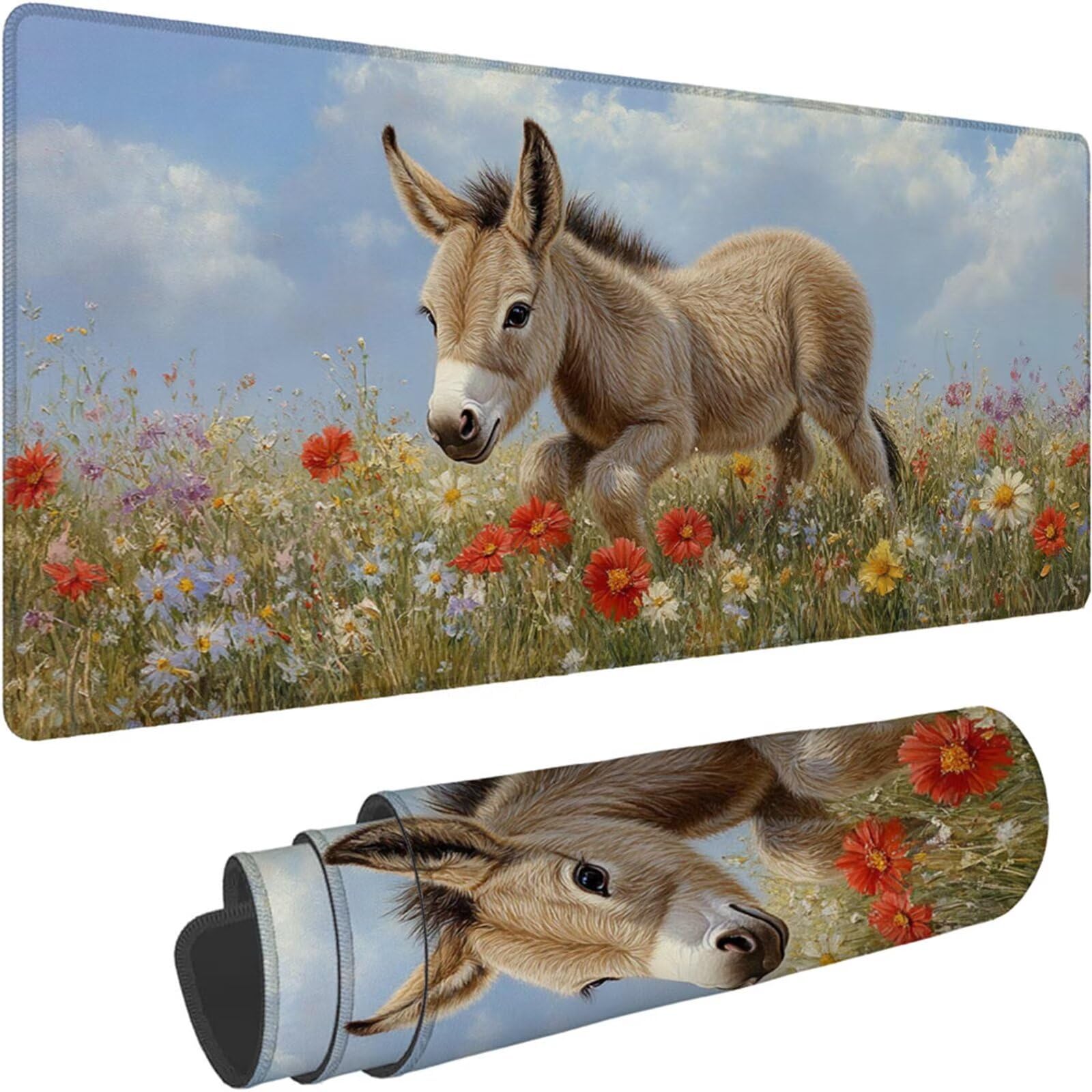 Gamingowa podkładka pod mysz 1200 x 600 x 3 mm, XXL, wodoszczelna, odporna na ścieranie, z przyszytymi krawędziami, podkładka na biurko, poprawia prędkość i precyzję, do laptopa, komputera, wzór osła
