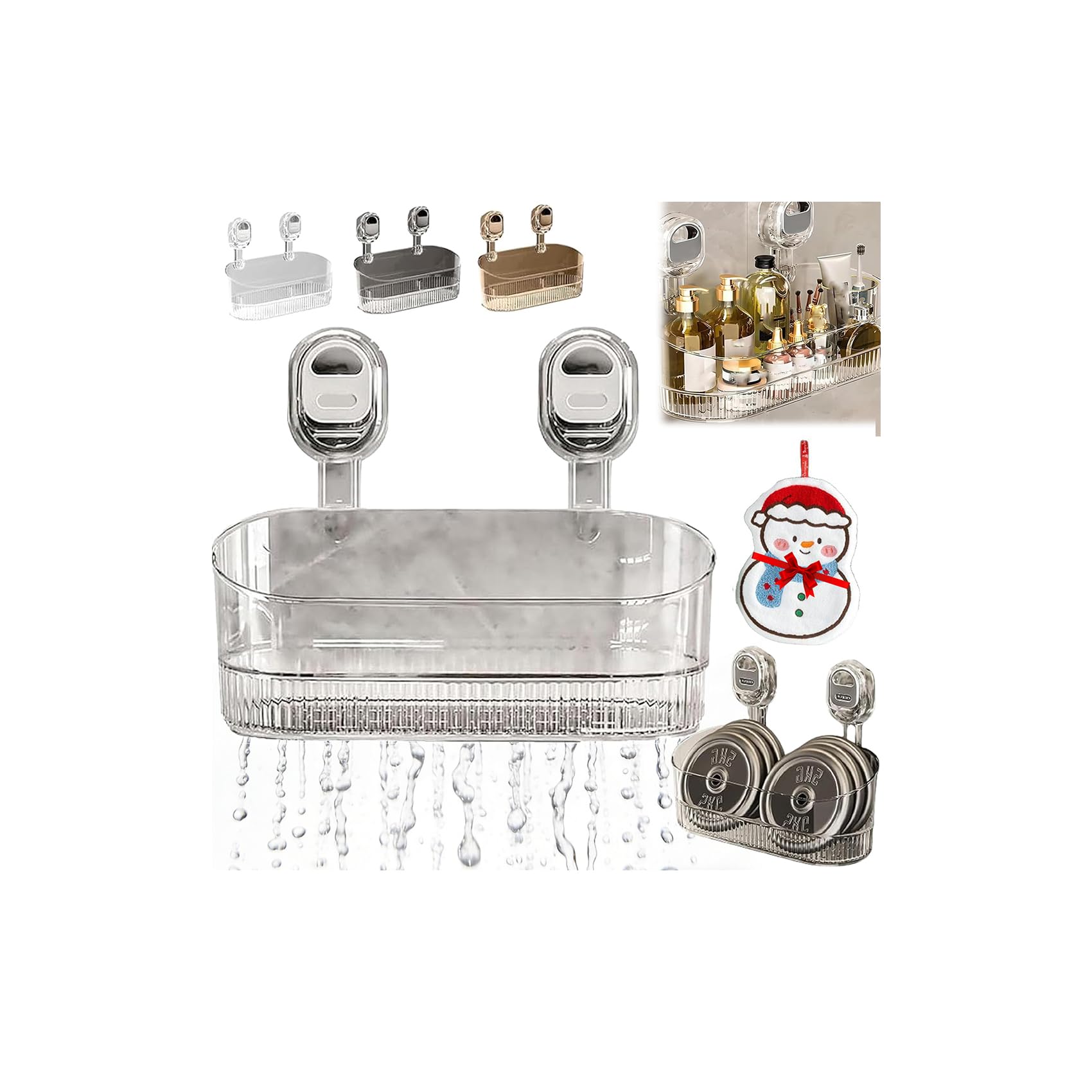 No Drill Bathroom Drain Rack No-Drill Bathroom Suction Storage Box with Drain Holes Caddy Suction Cup for Shower