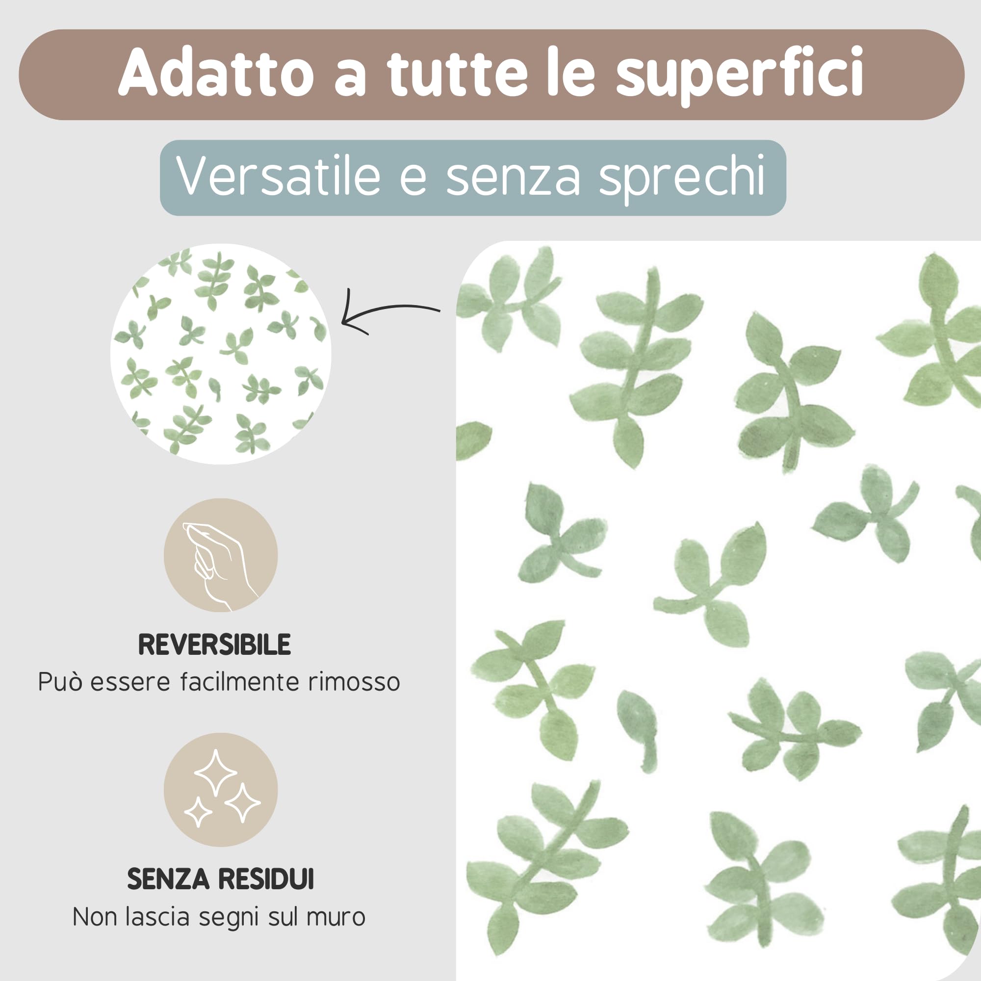Adesivi Murali Bambini | Adesivi Cameretta Bambino Bimba Foglie Acquerello | Effetto Carta da Parati Adesiva | Copre 6 m² | 160 pezzi | TRESXICS (Verde)