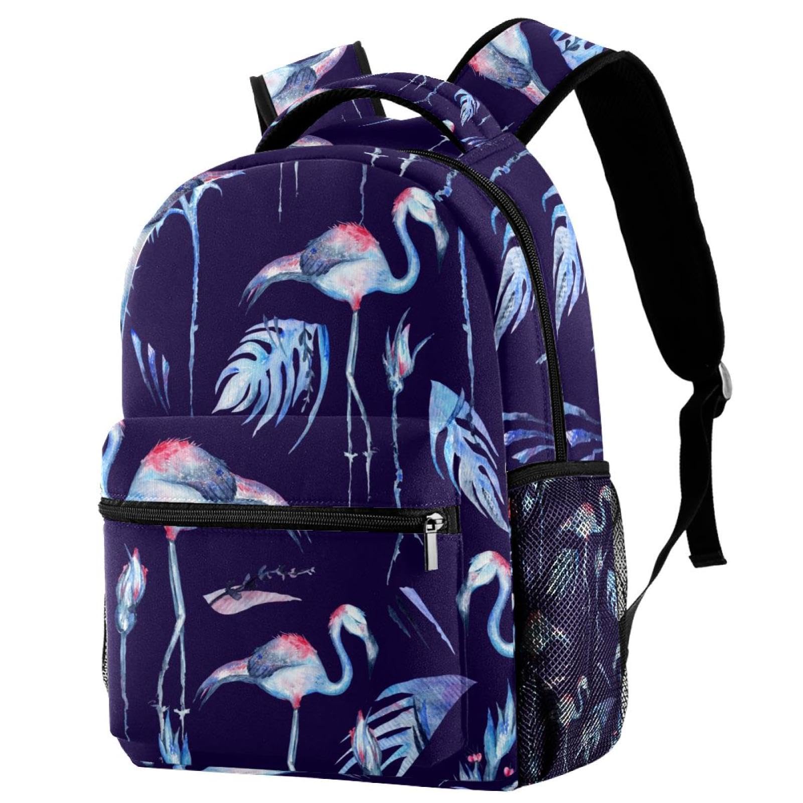 Sac à dos d'école pour adolescentes avec imprimé fleurs et feuilles bleu