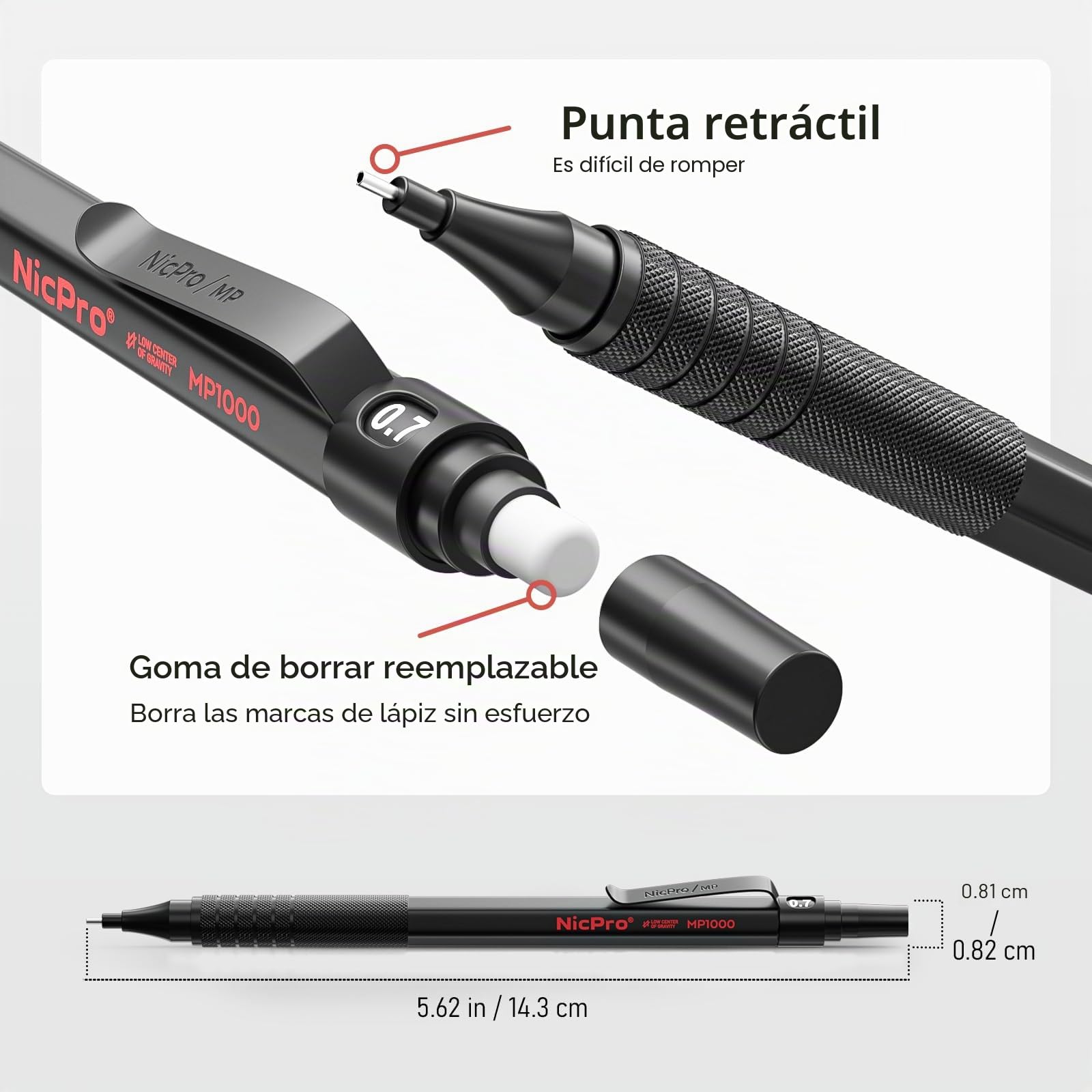 Nicpro 30 Piezas Portaminas Artísticas en Estuche de Cuero, Portaminas 0,5, 0,7, 0,9 y 2mm con 16 Recambios de tubos (6B 4B 2B HB 2H 4H color) para Dibujar Bosquejo-Negro