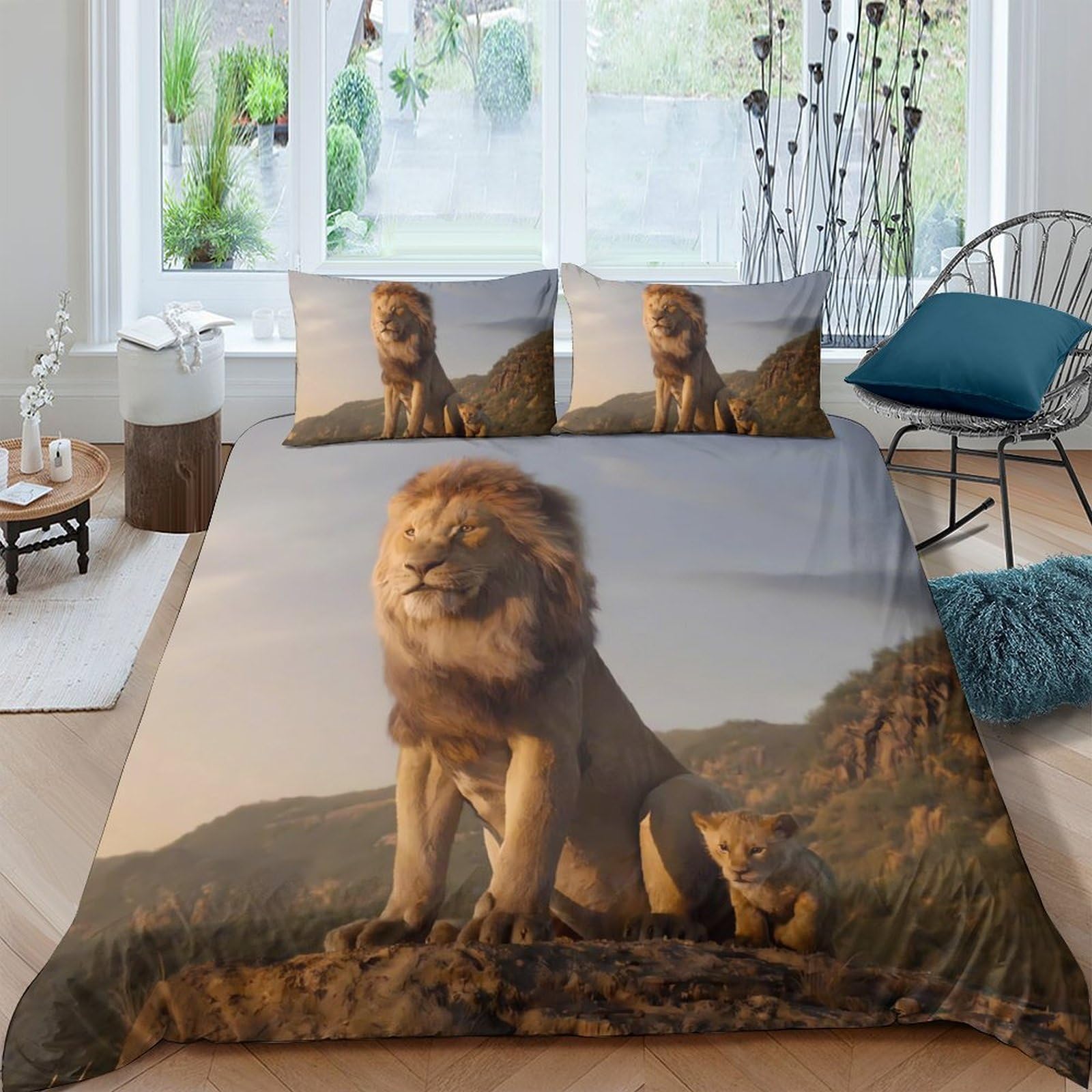 Ctjqhvkz Style-1 3D Printed Majestic Lion Fitted Sheet Microfiber Soft Bed Cover For Bedroom Decor Dustproof Washable Single（135X200cm）