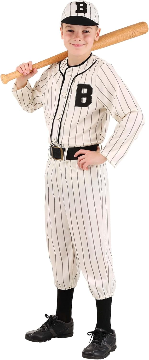 Children Vintage Baseball Costume, Shirt, Pants, Belt, Hat, Knicker-Style Pants, Cream Fabric