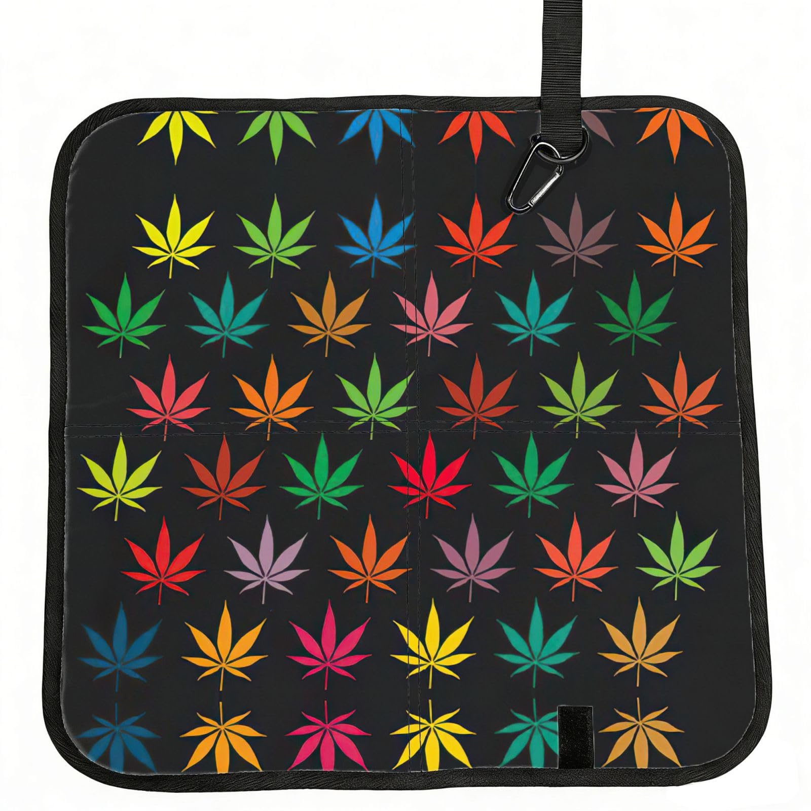 SDEGTHO Colorful Cannabis Leaves Printed Foldable Seat Pad with Closure, Lightweight Cushion for Airplane Travel Camping