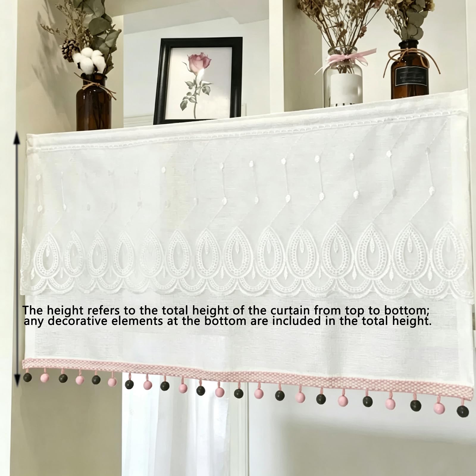 Genérico Cortina de Tul Grueso, Cortinas Cortas de Encaje Autoadhesivas