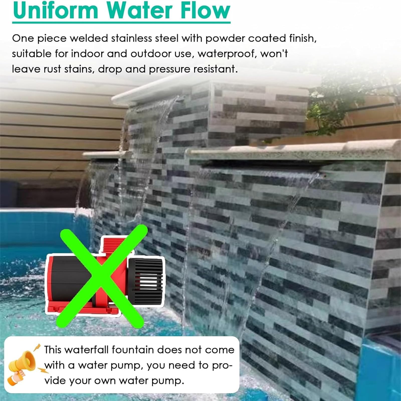 TYH Kit di Scarico a Cascata per laghetto, da Incasso a Parete, per laghetti da Giardino, Fontana a Cascata in Acciaio Inox per Piscina (20-200 cm)