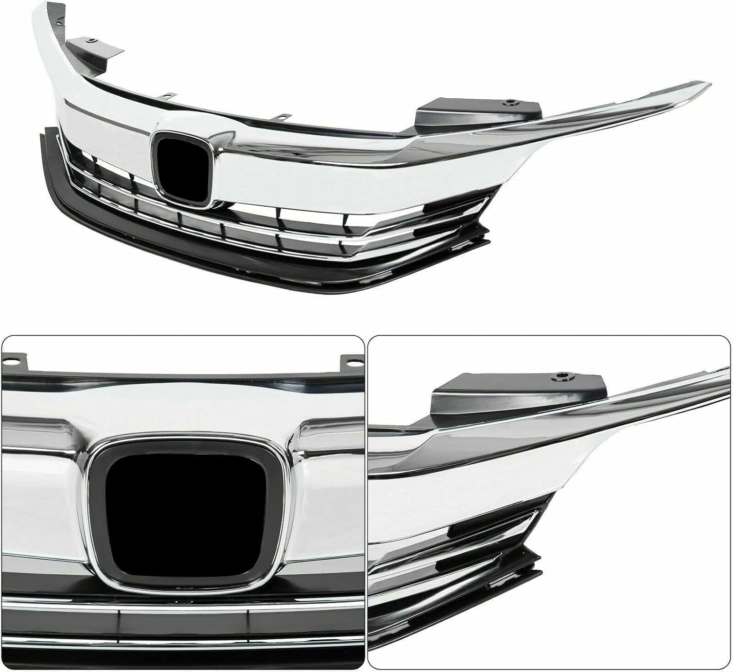 YLT AUTO Fit for 2016-2017 Honda Accord LX EX Sedan 4DR Front Cover Bumper Upper Grille Replacement Shroud Kit Black Front Grid Cover Air Intake with Chrome Trim