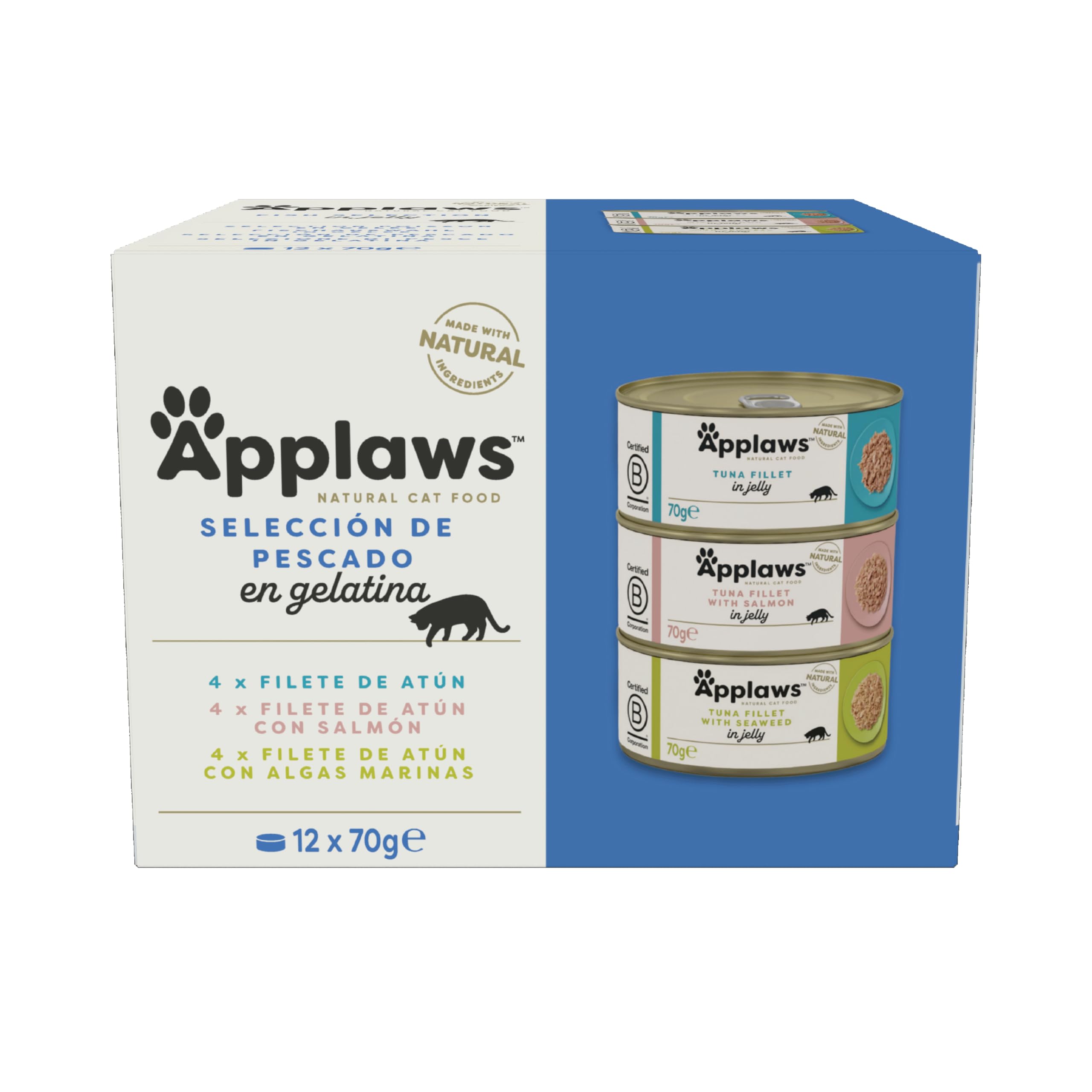 Applaws 1020ML-AC Alimento húmedo natural para gatos multipack selección de pollo y pescado en latas de 70 g (paquete de 12)