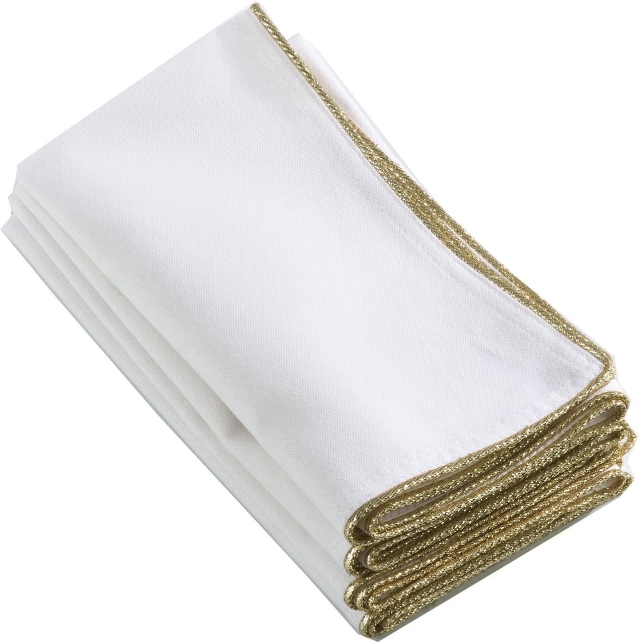 Classic Ivory White Cloth Napkins with Shimmering Gold Border Trim (Set of 4), 20