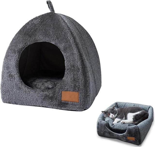 GIMOCOOL Pet Tent Cave Igloo Bed for Cats/Small Dogs, Portable Cat Kennel Bed Indoor with Removable Washable Cushion, 2-In-1 Cat Tent/Cat Bed House for indoor Pets Puppy Kitten Rabbit