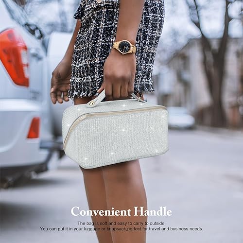 Miniatura 4 de KEYPOWER Bolsa de cosméticos de lentejuelas con purpurina de gran capacidad, bolsa de maquillaje de viaje, bolsa de aseo portátil brillante y