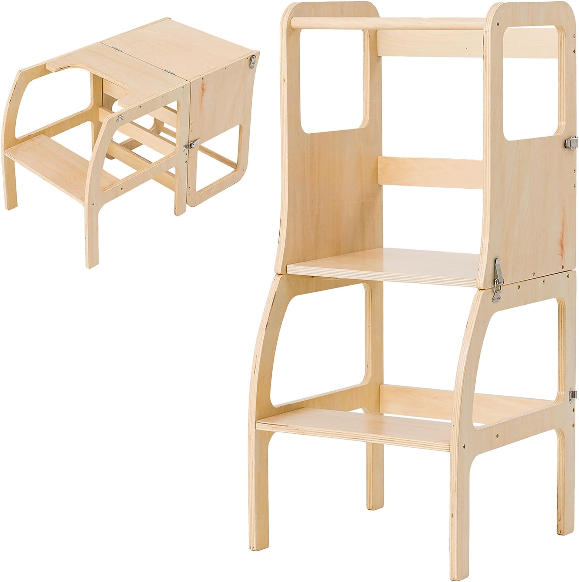 MomnLittle 2 in 1 Convertible Kids Kitchen Step Stool, Table and Chair for Toddler