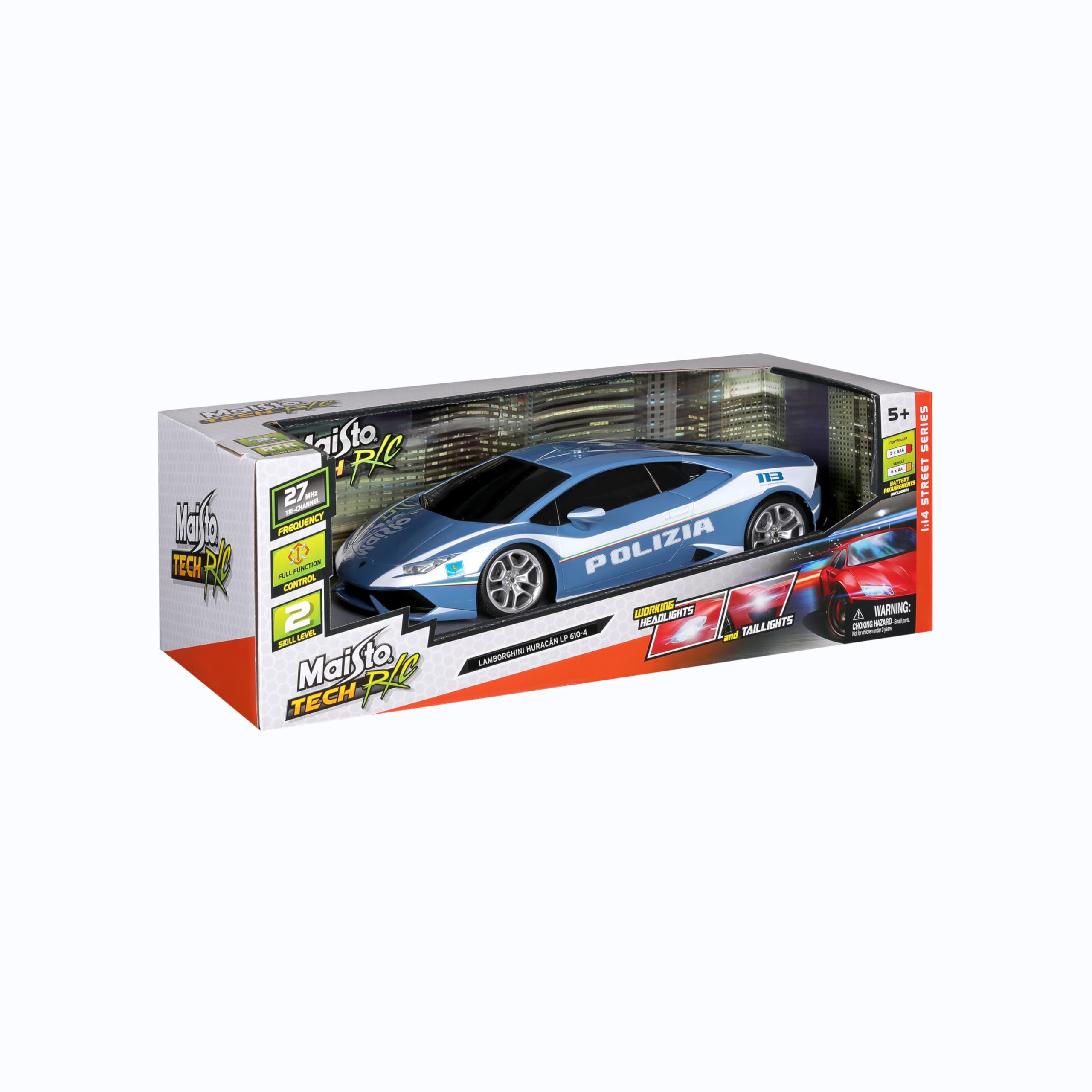 Maisto Tech - RC Lamborghini Huracan Polizia - Modellino Realistico Auto in Scala 1:14 con Radiocomando, Licenza Ufficiale Lamborghini, età Consigliata 8+ Anni