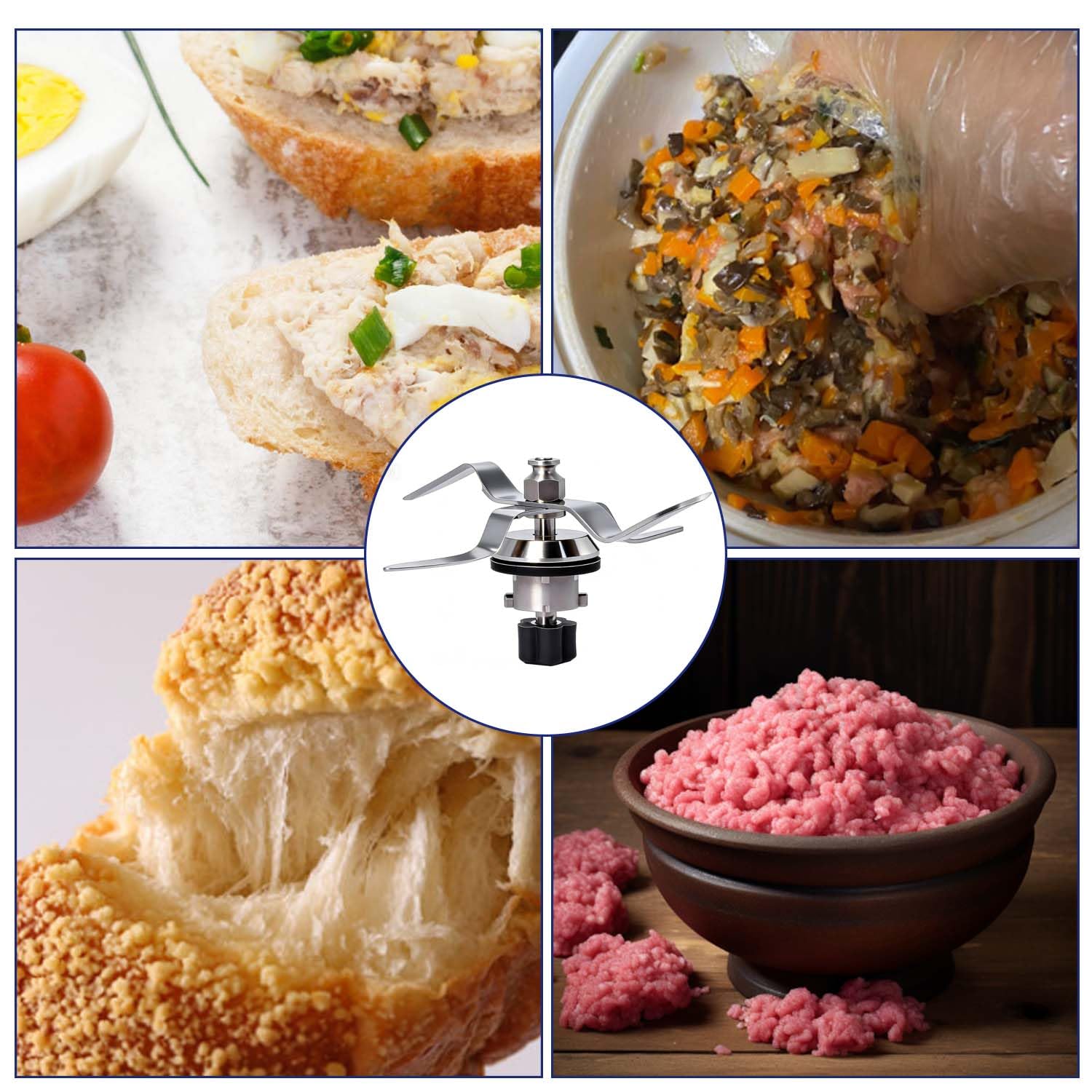 Lama di miscelazione di ricambio in acciaio inossidabile compatibile con i robot da cucina Silvercrest Monsieur Cuisine Connect e Monsieur Cuisine Smart, inclusi 2 anelli di tenuta (base a 5 denti)
