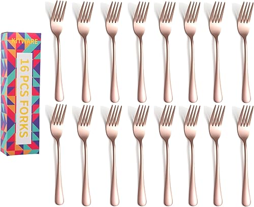 Tenedores de cena de oro rosa, solo tenedores de cubiertos de acero inoxidable, tenedores de cocina para el hogar, juego de tenedores modernos de 16