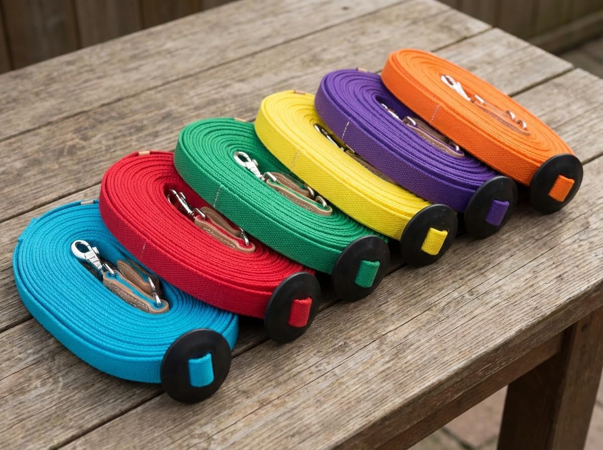 35' Flat Cotton Web Lunge Line with Bolt Snap & Rubber Stop - by Southwestern Equine (35', Turquoise)