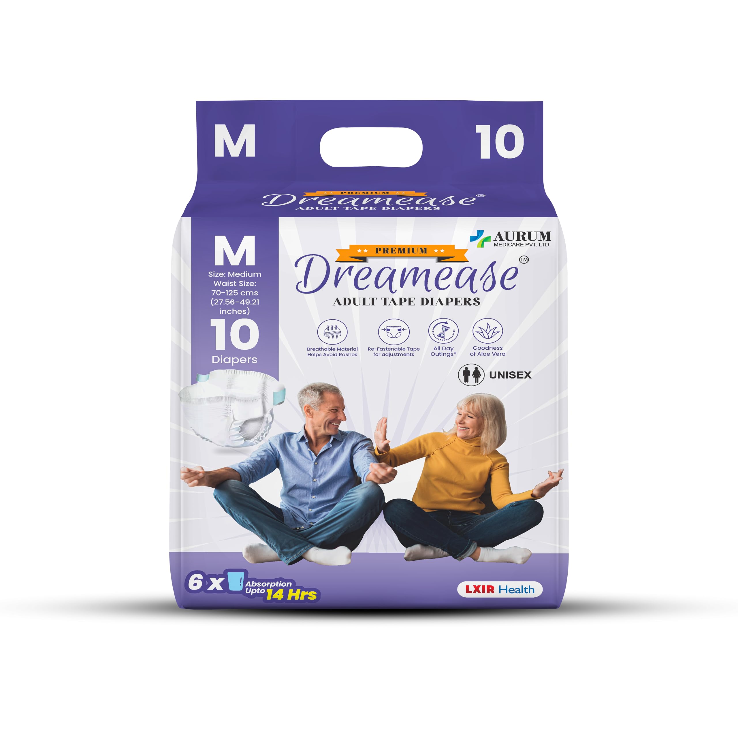 Dreamease Adult Tape Diapers Medium Size - Ultra-Absorbent, Comfortable Fit, Maximum Protection, Leak-Proof, Adjustable Tapes Pack of 10 | (M)-image-41
