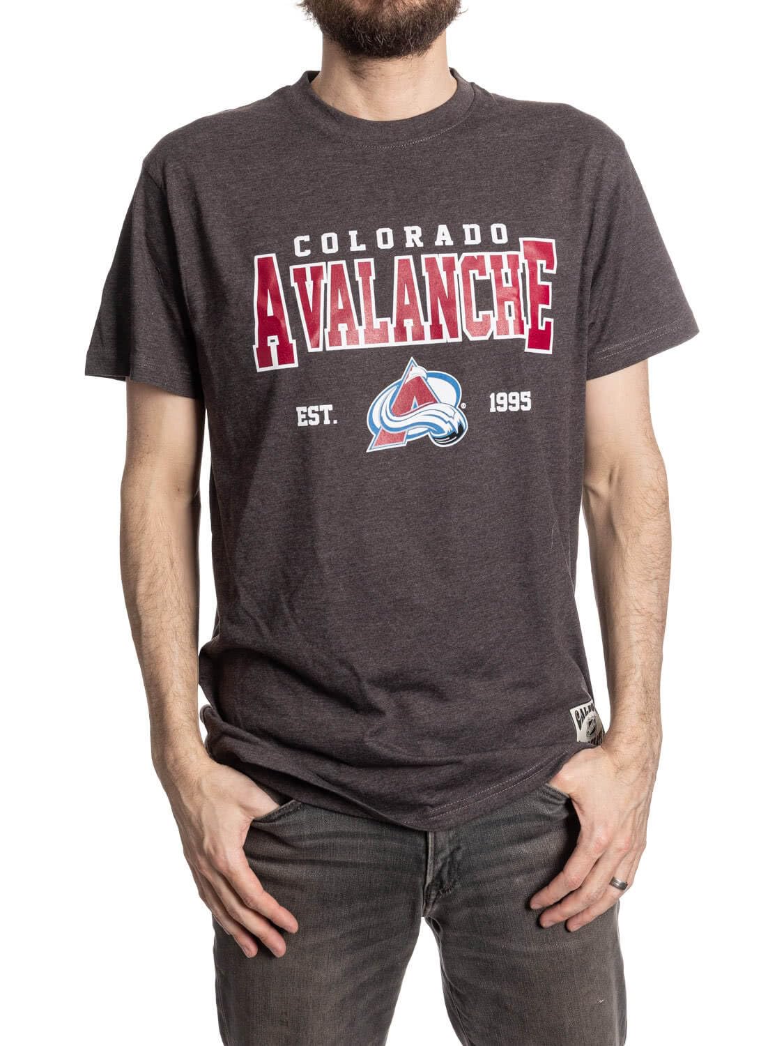 Calhoun NHL Men’s Heather Vintage Style T-Shirt — Screen Printed Logo Tee, Cotton Poly Blend, Colorado Avalanche, Large