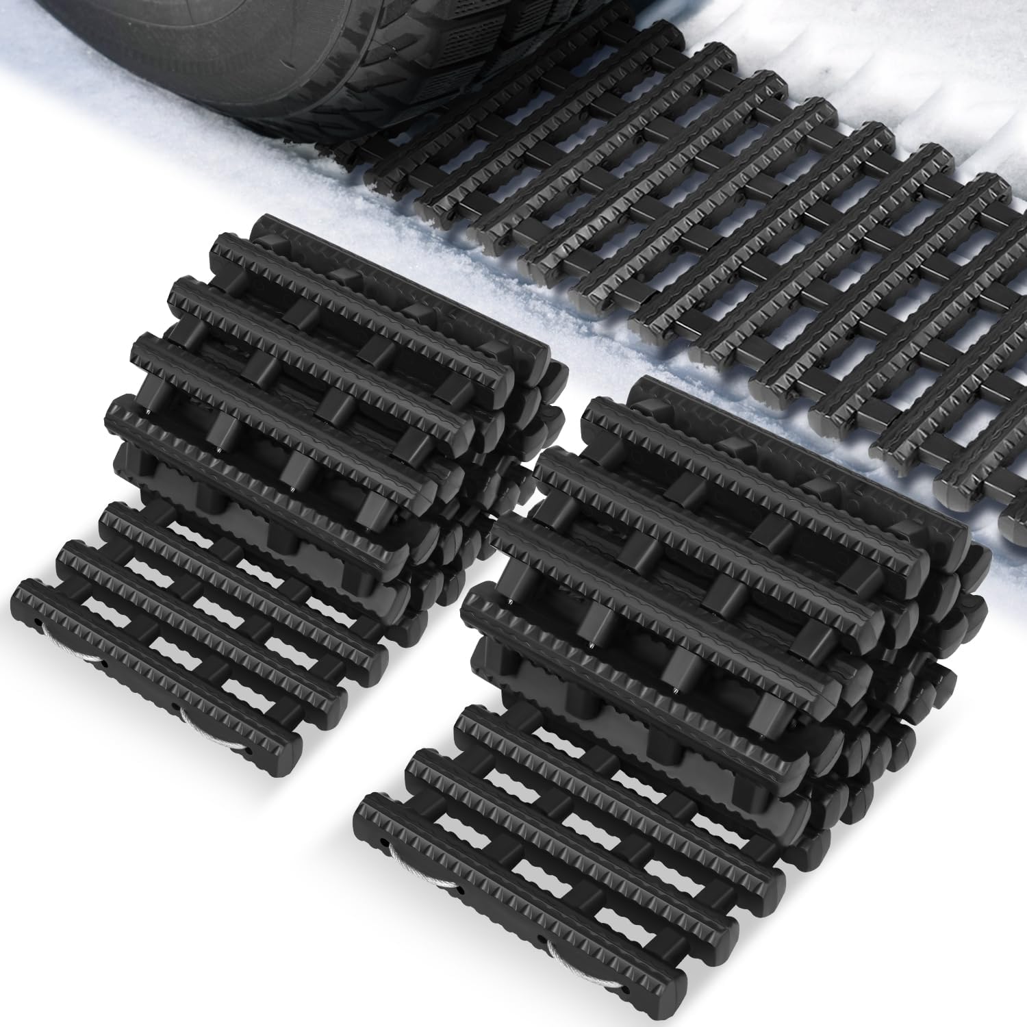 Auto Dynasty [2PC] 32" Traction Mat Portable Recovery Tracks Mat Traction Board Non-Slip Max Capacity Load 7-Ton Compatible with Most Vehicles, for Snow, Ice, Mud and Sand Emergency Aid, Black