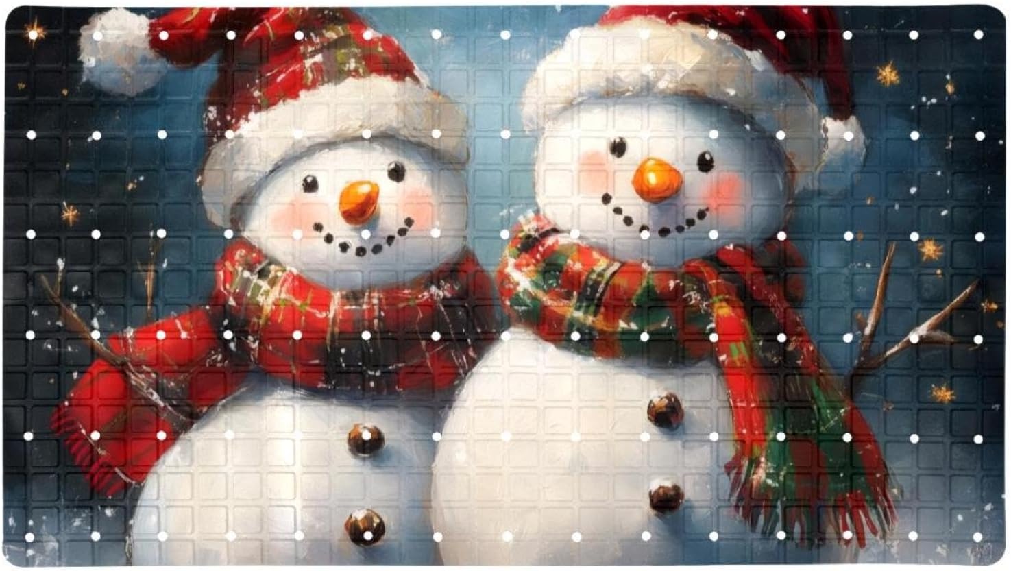 Bath Tub Mat Non Slip 15.1 x 26.8 Inch, Cute Two Christmas Penguins Eco Friendly Bathmat with Suction Cups Drain Holes Shower Tub Mats