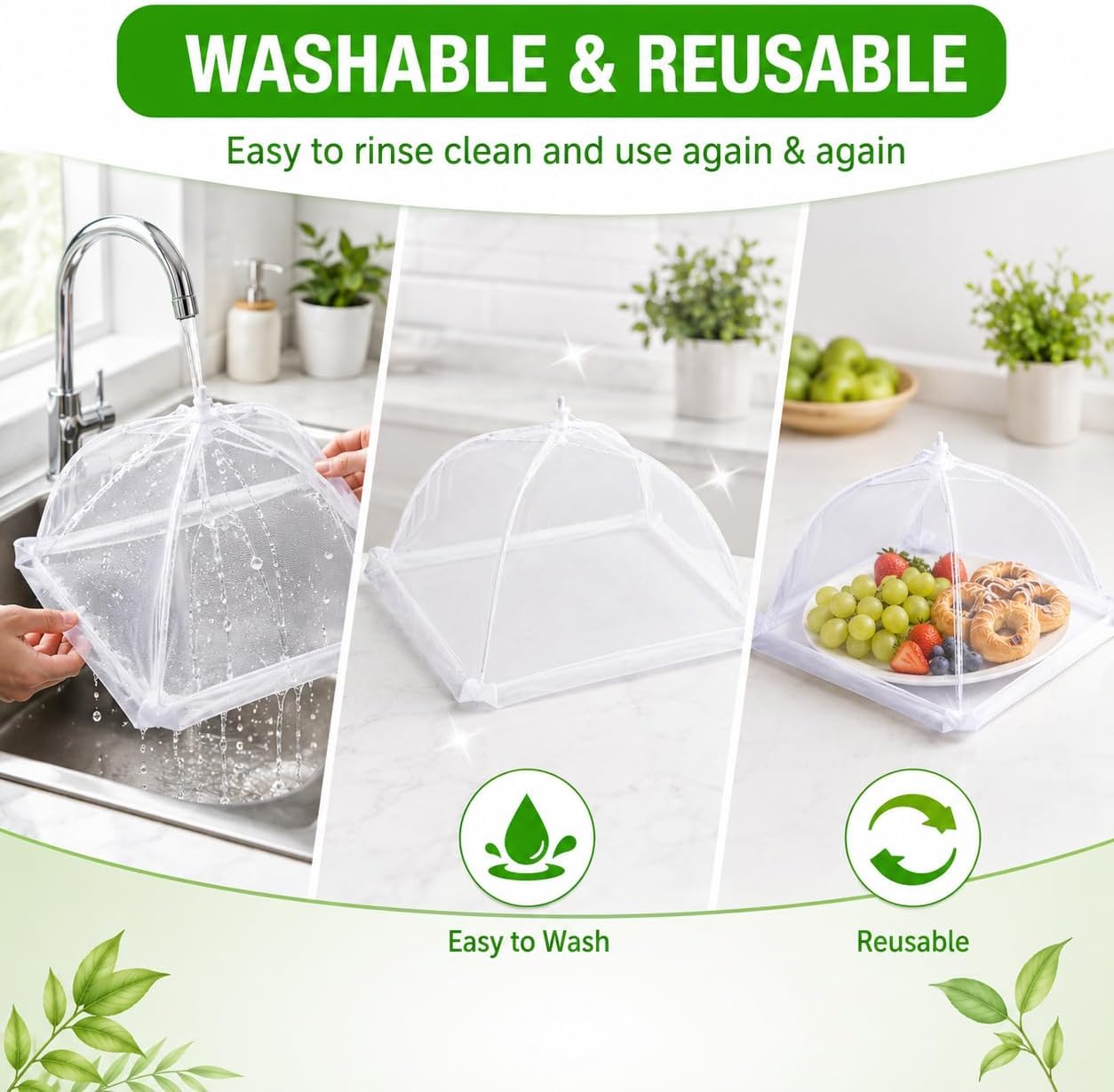 Food Cover,4 Pack Mesh Food Tent,14"x14",White Nylon Covers,Pop-Up Umbrella Screen Tents,Patio Net for Outdoor Camping, Picnics, Parties,BBQ,Collapsible and Reusable image 5