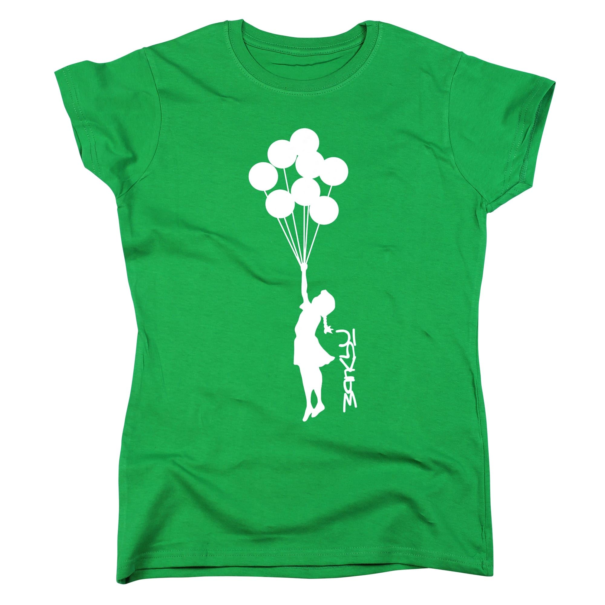 Nutees Banksy Girl with Balloons Graffiti Women T-Shirt (Irish Green), Small