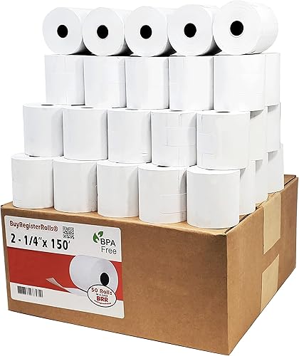 Miniatura 1 de (50 rollos) Papel térmico de 2 14 pulgadas x 150 pies, 2.25 pulgadas x 150 pies (572.283in), caja registradoracalculadora, papel térmico de recibos