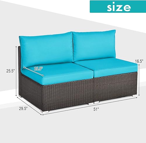 Miniatura 3 de Tangkula Juego de 2 sofás de mimbre para exteriores, sin brazos, juego de sofá modular de ratán para patio con 2 cojines de asiento gruesos y 2