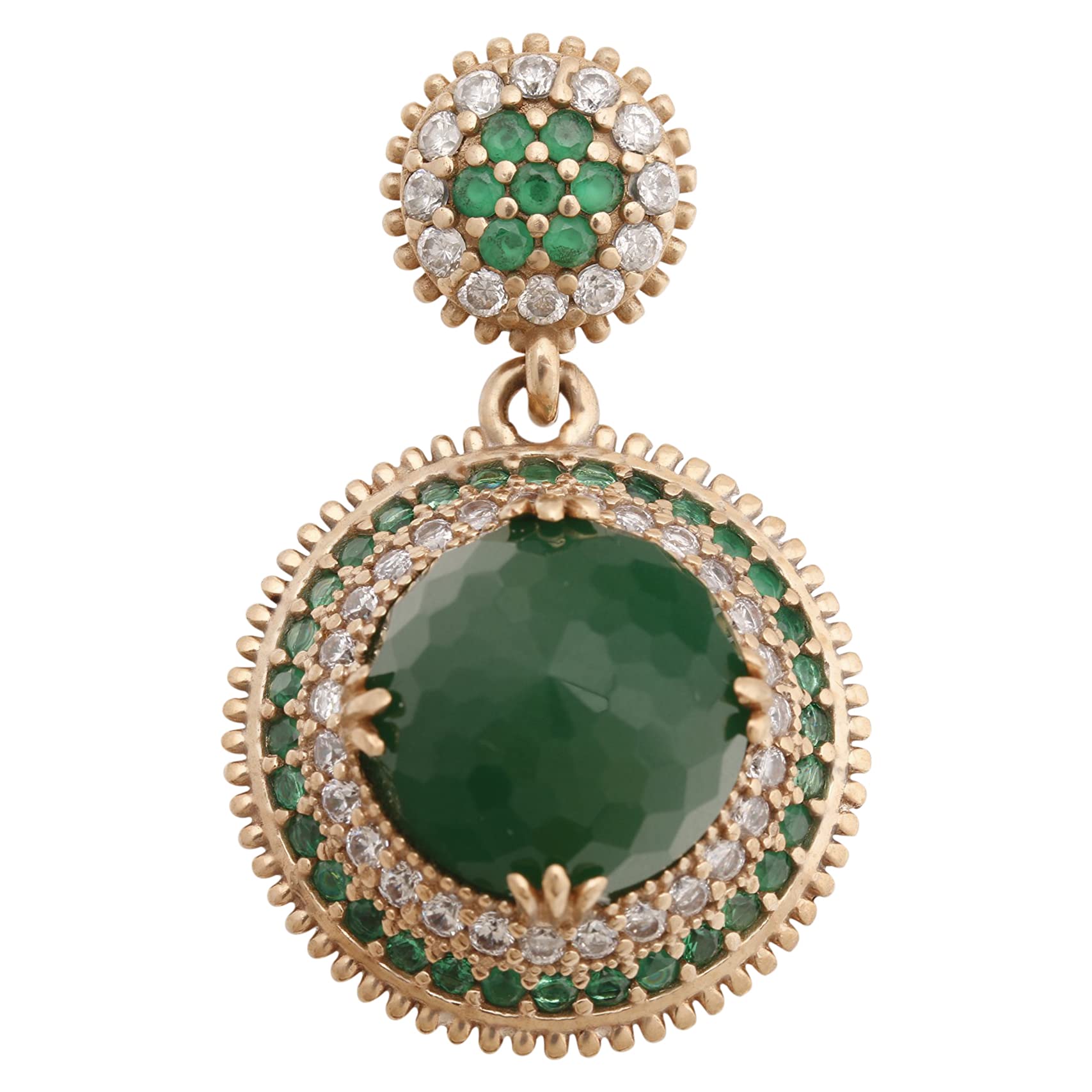 Handmade Turkish Ottoman Style Sultan's Collection Jewelry Round Shape Emerald and Round Cut Topaz 925 Sterling Silver Pendant