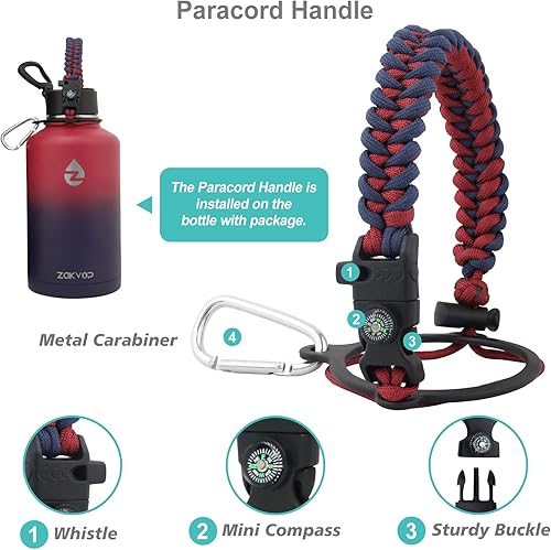 Miniatura 4 de ZAKVOP ZAKVOP - Botella de agua aislada de 64 onzas con pajitas y 3 tapas, botella de agua de medio galón de acero inoxidable de doble pared, jarra