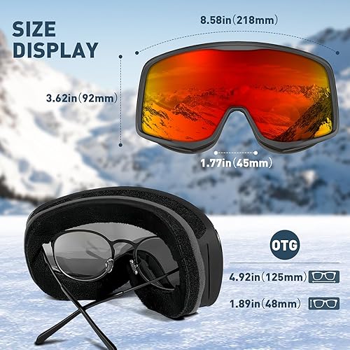 Miniatura 7 de KAPVOE Gafas de esquí OTG Gafas de snowboard para hombres y mujeres, gafas de nieve antiniebla, casco compatible con protección UV, adultos y jóvenes