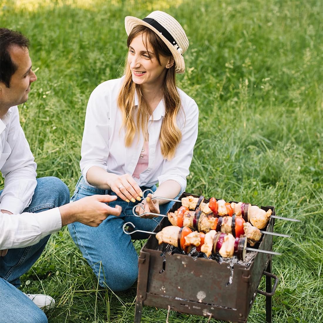 Brochettes à Viande en Acier Inoxydable 25 cm, 50 Pièces, BBQ Brochettes Réutilisables