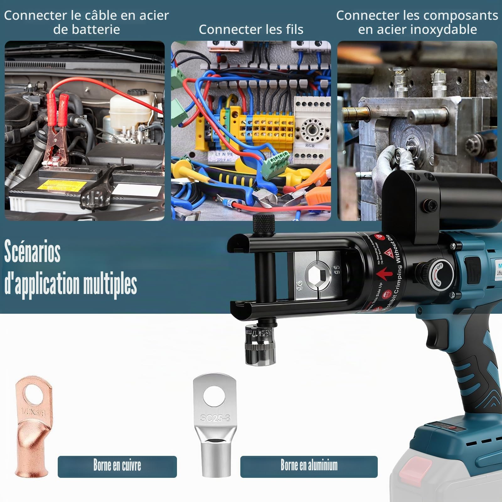 Pince à sertir hydraulique sans fil Compatible avec Makita 18V, 60 kN Pince à sertir électrique avec technologie de sertissage rapide, 16-300 mm², pour travaux électriques de câbles efficaces