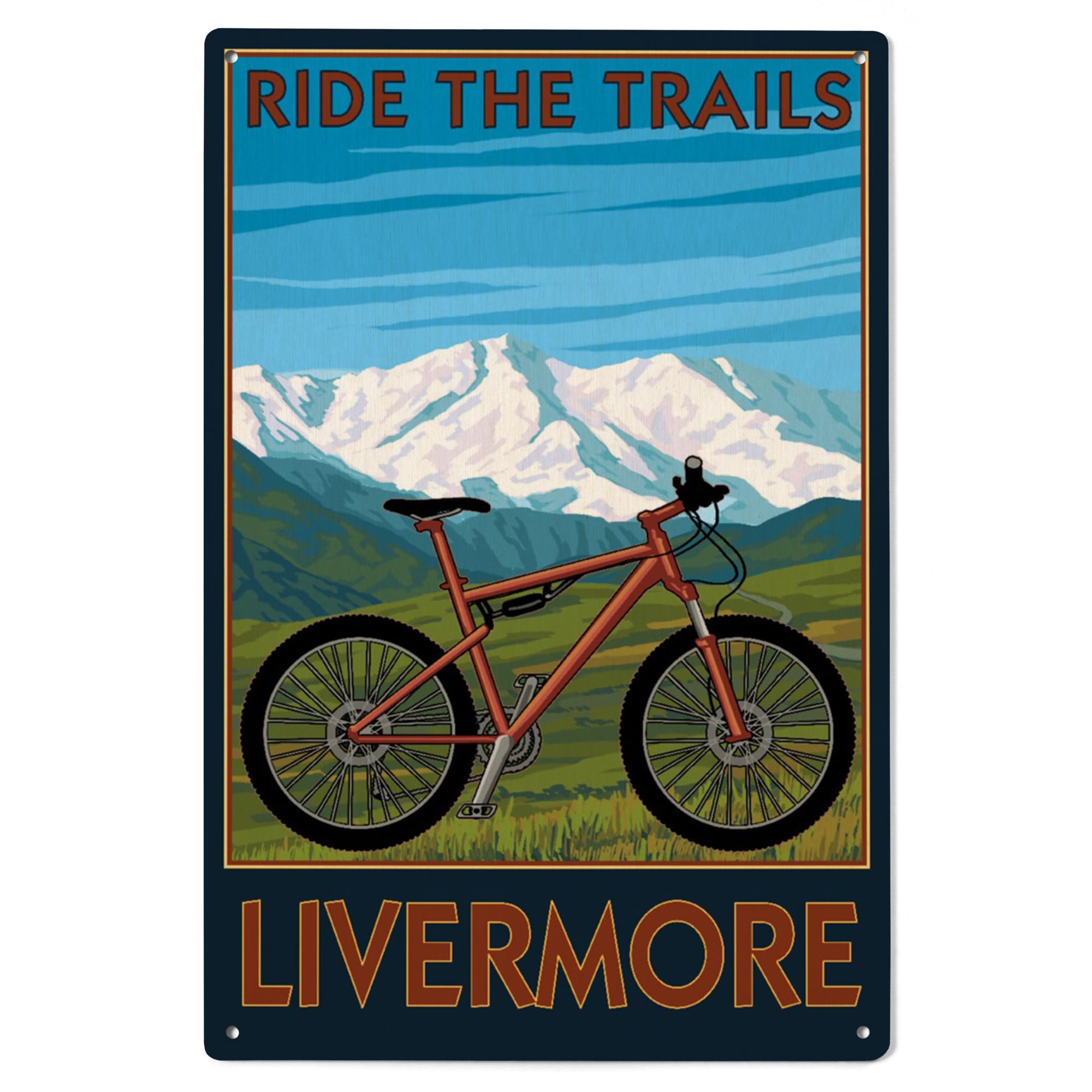 Lantern Press6x9 Inch Wood Sign, Ready to Hang Wall Decor, Livermore, California, Mountain Bike (Mountain), Ride the Trails