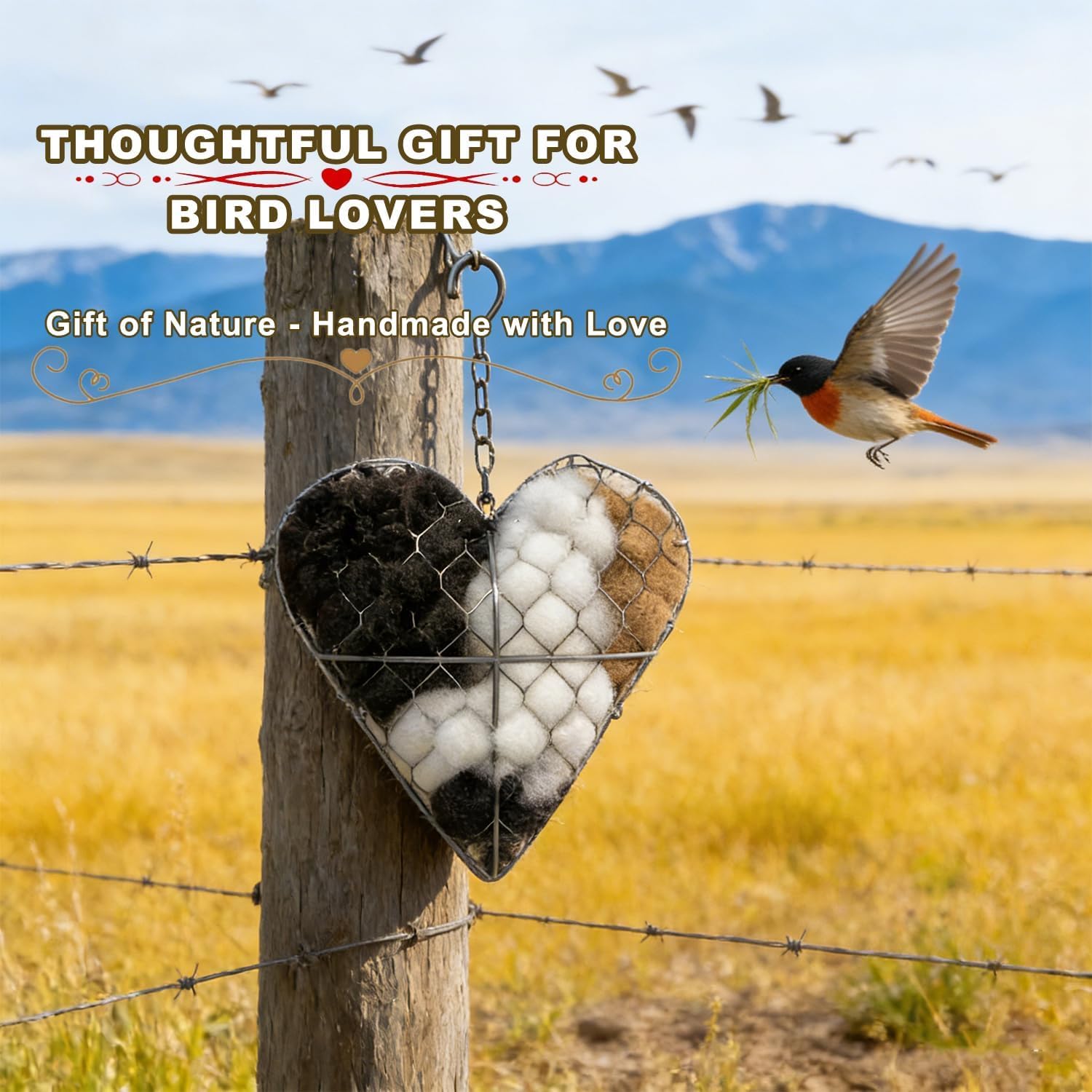Handmade Fiber Bird Nesting Heart, Alpaca Fiber Bird Material House, Wool Nest Starter Hummingbird Houses, Outdoor Garden Decoration & Bird Lover Gift ﻿ — view 6