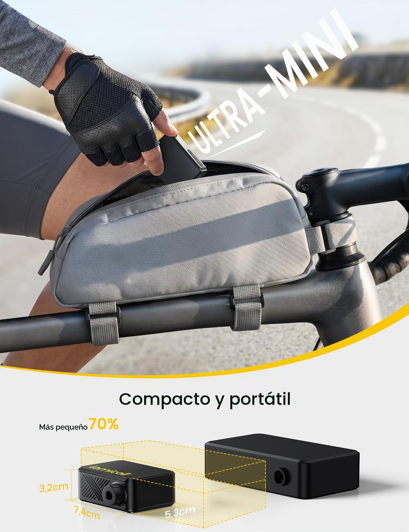 Lamicall Mini Bomba de Aire Bicicleta Eléctrica - [Ultraligera] 120 PSI Bomba Bici Portátil con Manómetro Digital & Parada Automático, 24 L/min, Inflador Ruedas Bicicleta de Carretera/Montaña/E-Bike
